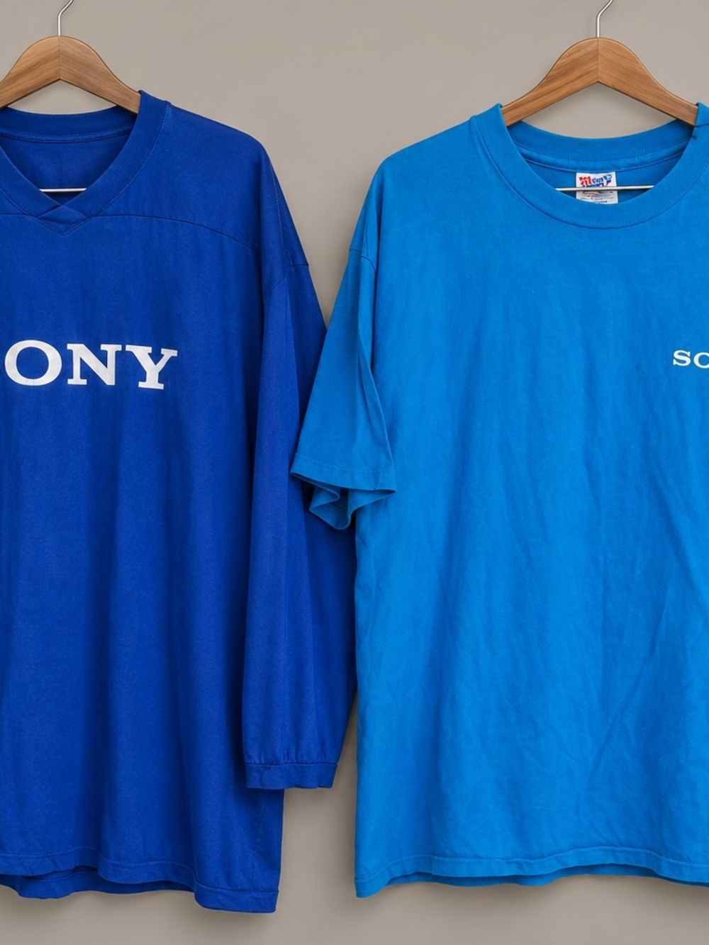 Vintage 90s Sony Blue Graphic Tee. Long + Short Sleeve. Size XL.